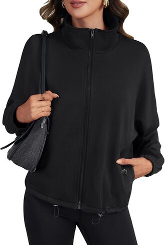 LYANER Women's Full Zip Up Sweatshirt Short Jacket Long Sleeve Fashion Top Fall Outfits Clothes in Saudi Arabia