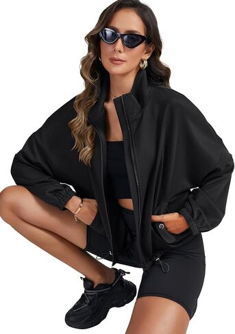 LYANER Women's Full Zip Up Sweatshirt Short Jacket Long Sleeve Fashion Top Fall Outfits Clothes in Saudi Arabia