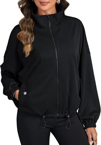 LYANER Women's Full Zip Up Sweatshirt Short Jacket Long Sleeve Fashion Top Fall Outfits Clothes in Saudi Arabia