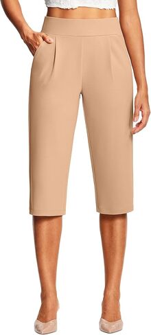 18" Capri Pants for Women High Waisted Pleated Dressy Women's Capris with Pockets for Summer Work Business Casual in Kuwait