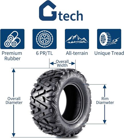 Set of 2 | 25x10-12 ATV UTV Tires (25x10x12), 6PR Tubeless with 20Mm Tread Depth | All-Terrain Off-Road Tire for Mud, Sand & Trail | Replacement for Side by Side Vehicles, 255/65-12 in Saudi Arabia