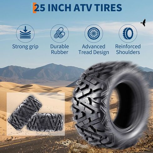 Set of 2 | 25x10-12 ATV UTV Tires (25x10x12), 6PR Tubeless with 20Mm Tread Depth | All-Terrain Off-Road Tire for Mud, Sand & Trail | Replacement for Side by Side Vehicles, 255/65-12 in Saudi Arabia