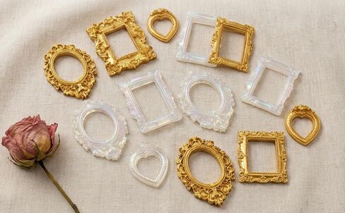 20 Pcs Vintage Mini Frames Bulk, 12 Antique Gold & 8 Crystal Holographic Resin Frames, Small Baroque Ornate Picture Frames for Jewelry Photography Props, in Saudi Arabia