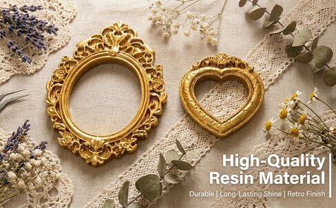 20 Pcs Vintage Mini Frames Bulk, 12 Antique Gold & 8 Crystal Holographic Resin Frames, Small Baroque Ornate Picture Frames for Jewelry Photography Props, in Saudi Arabia