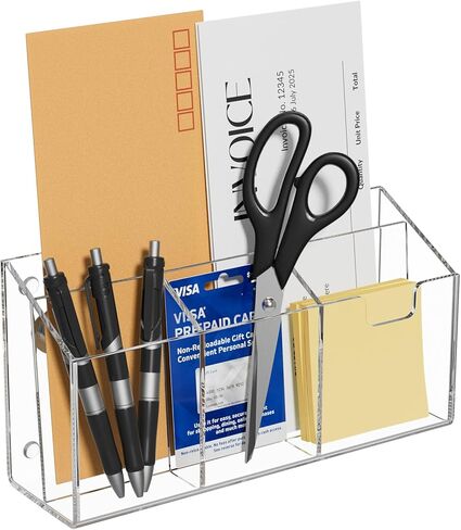 AITEE Large Magnetic Acrylic Fridge Organizer with 4 Strong Magnets - Command Center for Mail, Bills, Pens & Scissors, Multi-Compartment Holder for Refrigerator & Home Office (Large Size) in Kuwait