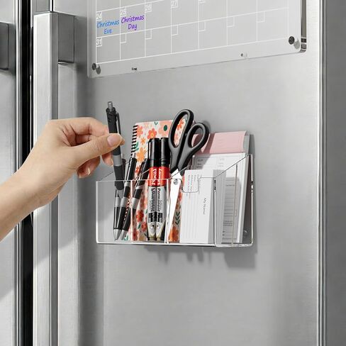 AITEE Large Magnetic Acrylic Fridge Organizer with 4 Strong Magnets - Command Center for Mail, Bills, Pens & Scissors, Multi-Compartment Holder for Refrigerator & Home Office (Large Size) in Kuwait