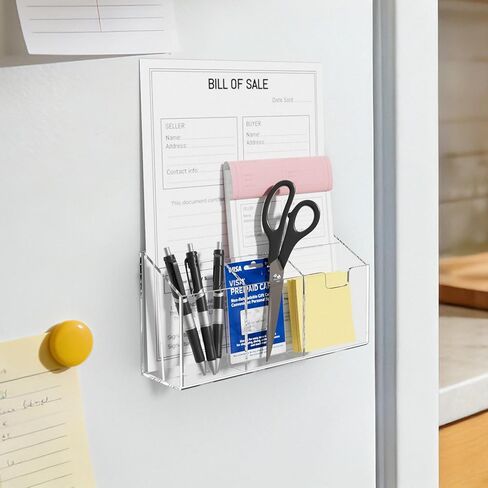 AITEE Large Magnetic Acrylic Fridge Organizer with 4 Strong Magnets - Command Center for Mail, Bills, Pens & Scissors, Multi-Compartment Holder for Refrigerator & Home Office (Large Size) in Kuwait