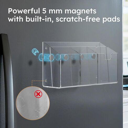 AITEE Large Magnetic Acrylic Fridge Organizer with 4 Strong Magnets - Command Center for Mail, Bills, Pens & Scissors, Multi-Compartment Holder for Refrigerator & Home Office (Large Size) in Kuwait