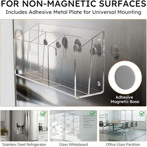 AITEE Large Magnetic Acrylic Fridge Organizer with 4 Strong Magnets - Command Center for Mail, Bills, Pens & Scissors, Multi-Compartment Holder for Refrigerator & Home Office (Large Size) in Kuwait