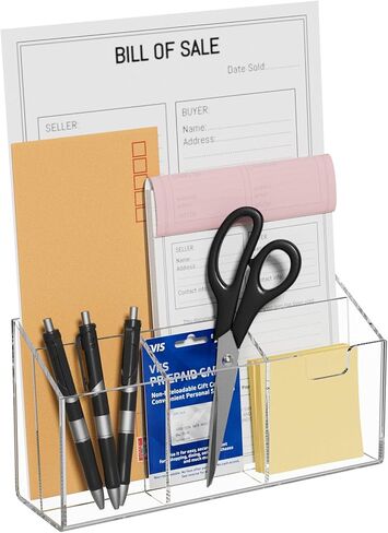 AITEE Large Magnetic Acrylic Fridge Organizer with 4 Strong Magnets - Command Center for Mail, Bills, Pens & Scissors, Multi-Compartment Holder for Refrigerator & Home Office (Large Size) in Kuwait