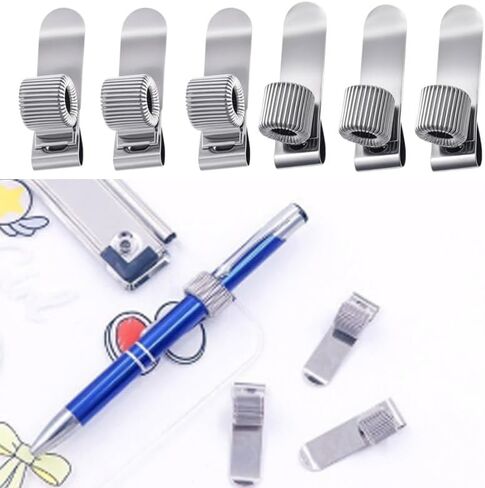 6 Pcs Metal Pen Holder Clip Set, Adjustable Spring Loop Pen Clip for Notebook & Clipboard, Horizontal & Vertical Pen Holders for Organization (3 Transverse + 3 Vertical) in Kuwait
