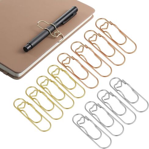 12 Pcs Metal Pen Clips for Notebook, 2.8 Inch Paper Clip Pen Holder for Notebooks Papers Planner Jumbo Office Supplies, Gold/Red/Silver Heart Shape in Kuwait