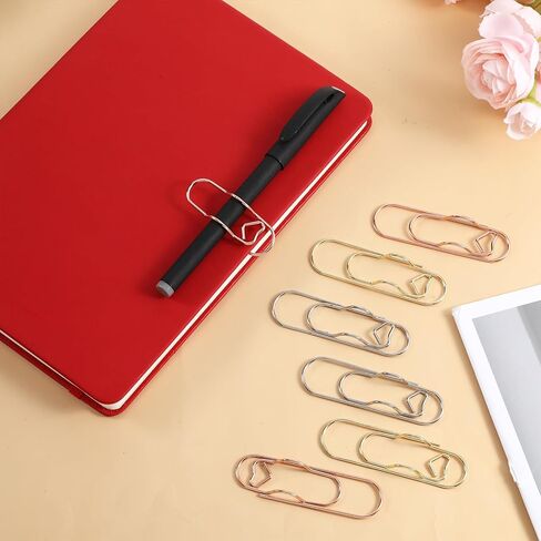 12 Pcs Metal Pen Clips for Notebook, 2.8 Inch Paper Clip Pen Holder for Notebooks Papers Planner Jumbo Office Supplies, Gold/Red/Silver Heart Shape in Kuwait