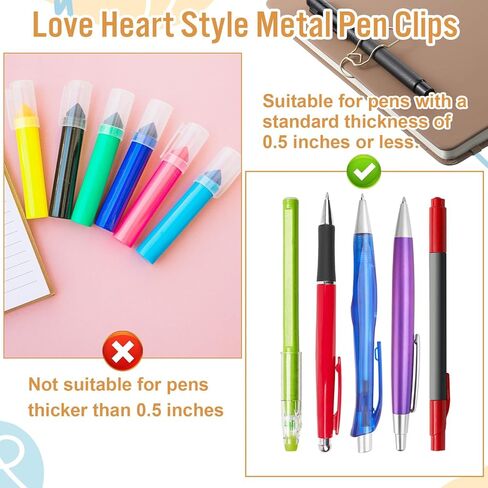 12 Pcs Metal Pen Clips for Notebook, 2.8 Inch Paper Clip Pen Holder for Notebooks Papers Planner Jumbo Office Supplies, Gold/Red/Silver Heart Shape in Kuwait
