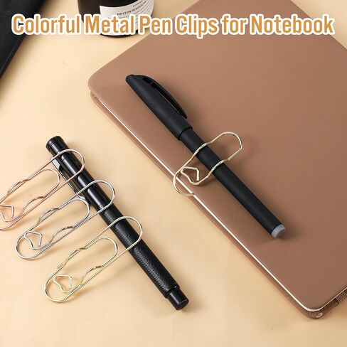 12 Pcs Metal Pen Clips for Notebook, 2.8 Inch Paper Clip Pen Holder for Notebooks Papers Planner Jumbo Office Supplies, Gold/Red/Silver Heart Shape in Kuwait