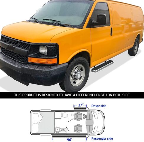 HD Ridez Steel Running Board Side Step 6" Polished Compatible with Chevy Express GMC Savana 1500 2500 3500 2003-2026 Full Size Van 3-Door (Side Steps Side Bars) in Saudi Arabia
