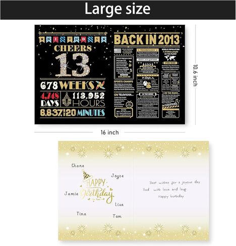 13th Birthday Card, 13th Birthday Decorations for Girls Boys, Funny Gifts for Daughter Son, Back in 2013, Black Gold Card in Kuwait