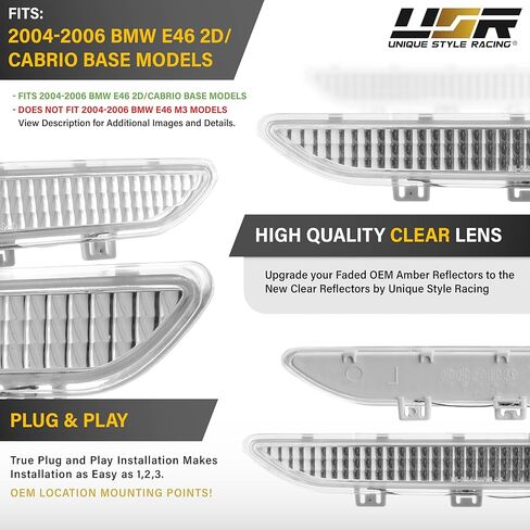 USR 04-06 E46 2D Coupe Clear Lens Reflector – Front Bumper Sidemarker Lamp Set (Left + Right) Compatible with 2004-2006 BMW E46 Chassis 3 Series 325ci / 330ci (2 Door Coupe / 2-Door Convertible) in Saudi Arabia