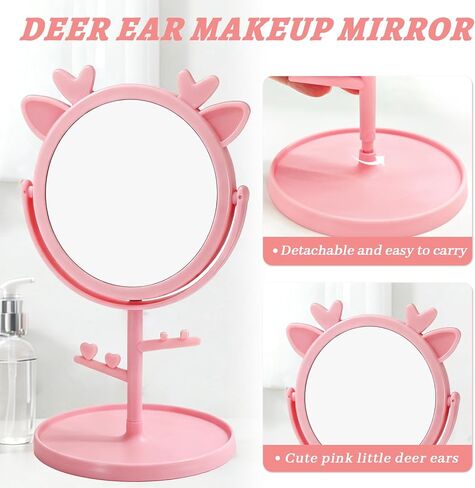 8 قطع مرآة لحفلات السبا مع زينة لأذن الغزلان، لوازم حفلات النوم للفتيات، لوازم حفلات النوم، مرآة كبيرة لحفلات النوم، هدايا عيد الميلاد الوردية (وردي) in Kuwait