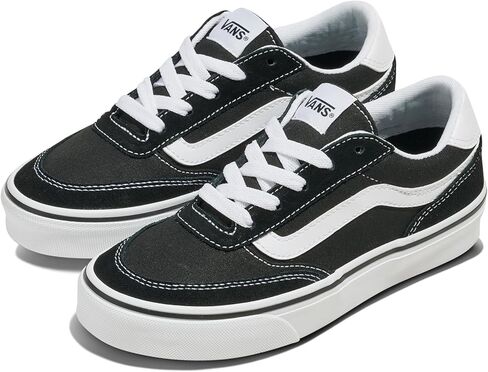 حذاء Vans Big Kids' Brooklyn LS - حذاء رياضي كاجوال منخفض الرقبة للأولاد والبنات. جلد سويدي/قماش أسود/أبيض. 4.5 in Kuwait