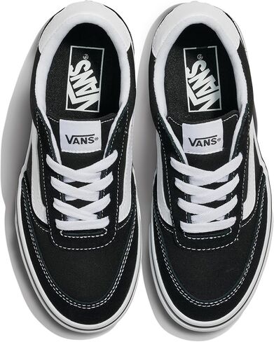 حذاء Vans Big Kids' Brooklyn LS - حذاء رياضي كاجوال منخفض الرقبة للأولاد والبنات. جلد سويدي/قماش أسود/أبيض. 4.5 in Kuwait