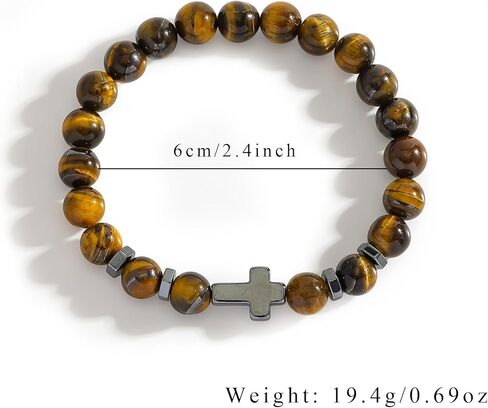 Beaded Stone Cross Stretch Bracelet for Men Women, Catholic Rosary Bracelet Healing Anxiety, Adjustable Elastic Natural Stone Bracelets in Saudi Arabia