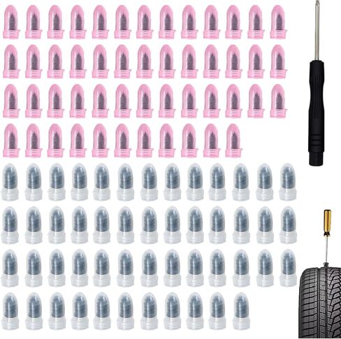 طقم إصلاح الإطارات 100 قطعة، براغي إصلاح الإطارات بمقاسين، مسمار مطاطي لإصلاح الإطارات الفراغية، مفك براغي وصندوق تخزين، أداة خدمة ذاتية سريعة للسيارة والشاحنات والدراجات النارية وإصلاح ثقب الإطارات (100 قطعة) in Kuwait