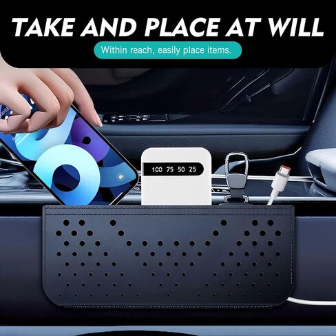 Car Seat Side Pocket Organizer - PU Leather Multifunctional Car Storage Bag, Mini Console Side Organizer for Seat/Door/Window, Holds Phone, Keys, Sunglasses, Wallet (Black) in Saudi Arabia