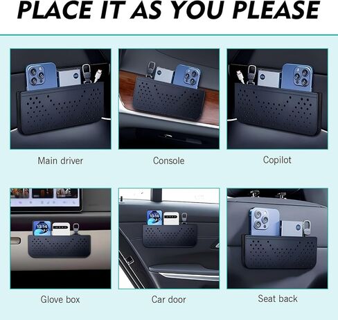 Car Seat Side Pocket Organizer - PU Leather Multifunctional Car Storage Bag, Mini Console Side Organizer for Seat/Door/Window, Holds Phone, Keys, Sunglasses, Wallet (Black) in Saudi Arabia