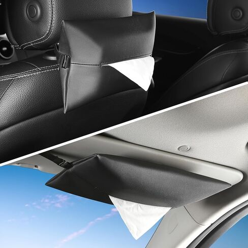 2Pack Car Tissue Holder,PU Leather Tissue Holder in car, Fits Most Regular-Size Tissue Bags,25x16 cm (9.85x6.3 in)(Black) in Kuwait