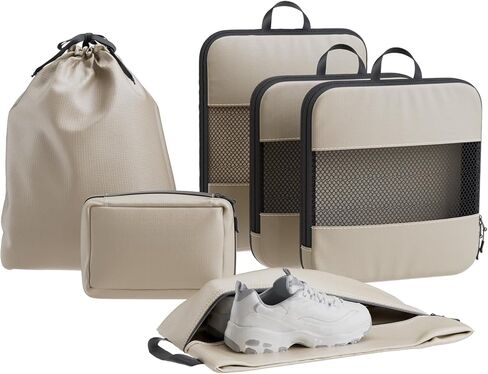 6 Set Compression Packing Cubes, Travel Packing Organizers with Breathable Mesh, Space-Saving Lightweight Portable Storage Bags Set for Travel Accessories Luggage Suitcase Backpack, Grey in Saudi Arabia