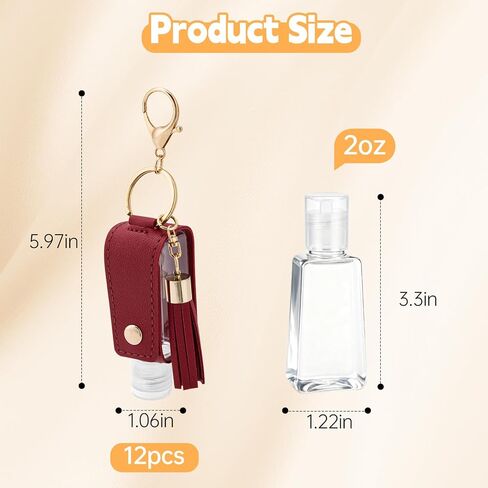 مجموعة سلسلة مفاتيح حامل مطهر اليد 12 قطعة، زجاجات مطهر يد فارغة بحجم السفر مقاومة للتسرب (1 أونصة/30 مل)، موزع سائل محمول قابل لإعادة الملء لحقيبة الظهر والمحفظة وحقيبة الحفاضات (12 لونًا) in Kuwait
