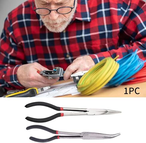 11" Needle Nose Pliers, 45 Degree Extra Long Reach Bent Nose Plier, Nipper Bent Nose-Duckbill Pliers, Automotive Electrical Tools for Industrial, Garage Narrow Spaces and Limited Areas in Kuwait