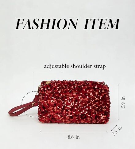 محفظة مطرزة بالترتر الأحمر، حقيبة مسائية لطيفة على الجسم، حقائب صغيرة تمر بالجسم للنساء، هدايا عيد الميلاد للفتيات أشياء عصرية، ملابس فتاة الاستعراض في السبعينيات وإكسسوارات حمراء in Kuwait