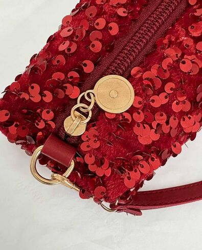 محفظة مطرزة بالترتر الأحمر، حقيبة مسائية لطيفة على الجسم، حقائب صغيرة تمر بالجسم للنساء، هدايا عيد الميلاد للفتيات أشياء عصرية، ملابس فتاة الاستعراض في السبعينيات وإكسسوارات حمراء in Kuwait