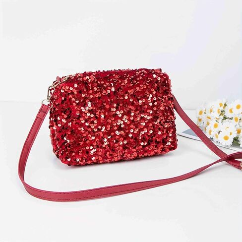 محفظة مطرزة بالترتر الأحمر، حقيبة مسائية لطيفة على الجسم، حقائب صغيرة تمر بالجسم للنساء، هدايا عيد الميلاد للفتيات أشياء عصرية، ملابس فتاة الاستعراض في السبعينيات وإكسسوارات حمراء in Kuwait