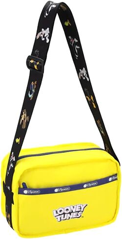LeSportsac So Tweety، حقيبة يد Bobbi Crossbody، طراز 4053/اللون L100، الشخصية الكرتونية المفضلة Tweety Bird ذات تصميم كامل الحجم + Bugs Bunny، حزام Tweety Bird، شعار Looney Tunes in Saudi Arabia