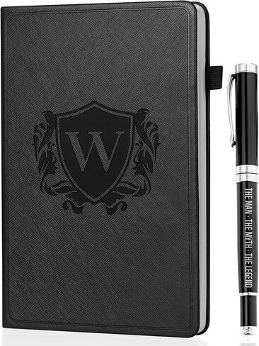 دفتر ملاحظات مخصص للرجال من InnoBeta، مجلة جلدية بغلاف مقوى للكتابة والسفر والأعمال التجارية والعمل والمدرسة، وتدوين الملاحظات، دفتر مذكرات A5، مقاس 5.7 بوصة × 8.3 بوصة، أسود، J in Kuwait