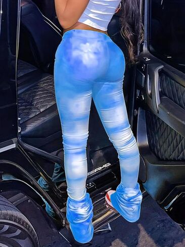 Women's Tie Dye Pants Mid Waist Leggings Gradient Print Stretchy Outdoor Party Running Slim Fitting Stretchy Leggings in Saudi Arabia