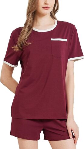 netdraw Women's Ultra Soft Bamboo Viscose Pajama Sets Short Sleeve Sleepwear Comfy 2 Piece Casual Lounge Set in Kuwait