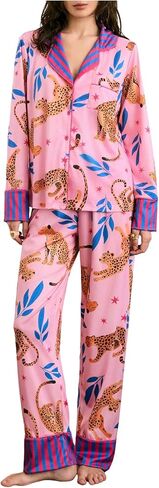 SOLY HUX Women's Leopard Print Pajama Set Cute Long Sleeve Sleepwear Button Down Shirt and Pants Loungewear in Saudi Arabia