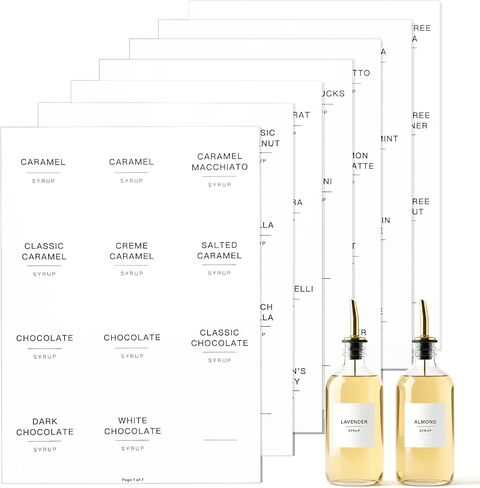 84 قطعة من ملصقات شراب القهوة، ملصق شراب بسيط، ملصقات قهوة بيضاء مقاومة للماء لحاويات القهوة وتنظيم الزجاجات والموزع، 2.5 بوصة × 2.5 بوصة in Kuwait