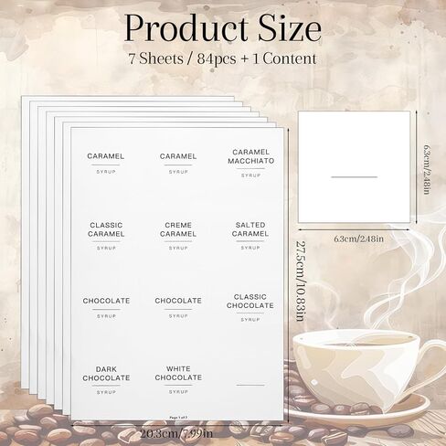 84 قطعة من ملصقات شراب القهوة، ملصق شراب بسيط، ملصقات قهوة بيضاء مقاومة للماء لحاويات القهوة وتنظيم الزجاجات والموزع، 2.5 بوصة × 2.5 بوصة in Kuwait