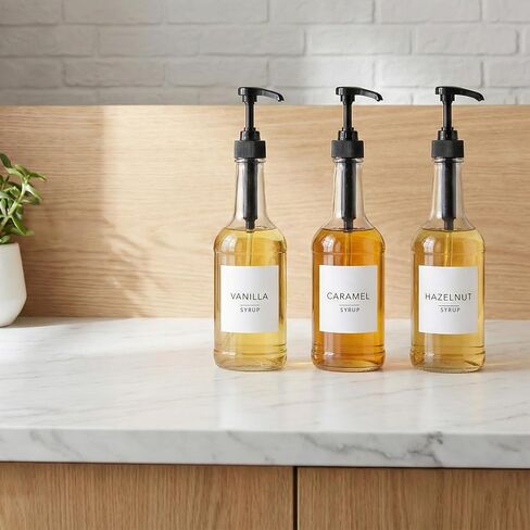 84 قطعة من ملصقات شراب القهوة، ملصق شراب بسيط، ملصقات قهوة بيضاء مقاومة للماء لحاويات القهوة وتنظيم الزجاجات والموزع، 2.5 بوصة × 2.5 بوصة in Kuwait