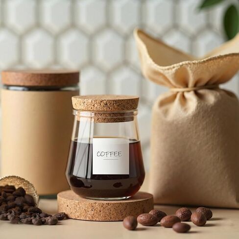 84 قطعة من ملصقات شراب القهوة، ملصق شراب بسيط، ملصقات قهوة بيضاء مقاومة للماء لحاويات القهوة وتنظيم الزجاجات والموزع، 2.5 بوصة × 2.5 بوصة in Kuwait