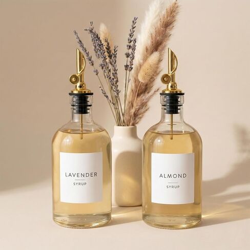 84 قطعة من ملصقات شراب القهوة، ملصق شراب بسيط، ملصقات قهوة بيضاء مقاومة للماء لحاويات القهوة وتنظيم الزجاجات والموزع، 2.5 بوصة × 2.5 بوصة in Kuwait