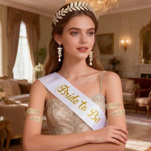 BOZILY Greek Goddess Accessories Set - Gold Leaf Headband Crown, Dangle Earrings, 2 Armbands & Shoulder Strap - Alloy & Pearl Bridal Wedding Costume Jewelry for Women, Cosplay, Theme Party in Kuwait