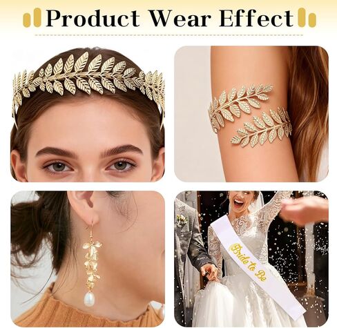 BOZILY Greek Goddess Accessories Set - Gold Leaf Headband Crown, Dangle Earrings, 2 Armbands & Shoulder Strap - Alloy & Pearl Bridal Wedding Costume Jewelry for Women, Cosplay, Theme Party in Kuwait