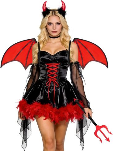 quescu 3pcs Devil Costume Set,Devil Wings,Devil Horn Headband,Pitchfork for Halloween Dress Up Cosplay Accessories Party Favor in Kuwait