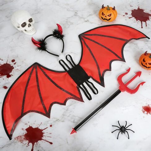 quescu 3pcs Devil Costume Set,Devil Wings,Devil Horn Headband,Pitchfork for Halloween Dress Up Cosplay Accessories Party Favor in Kuwait